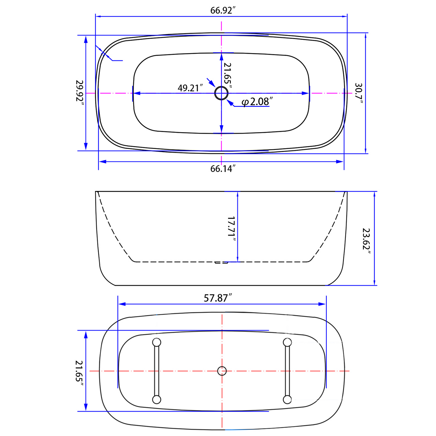 67" Acrylic Bathtub YBALBT06778