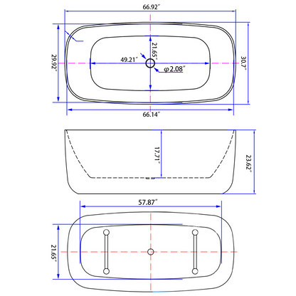 67" Acrylic Bathtub YBALBT06778