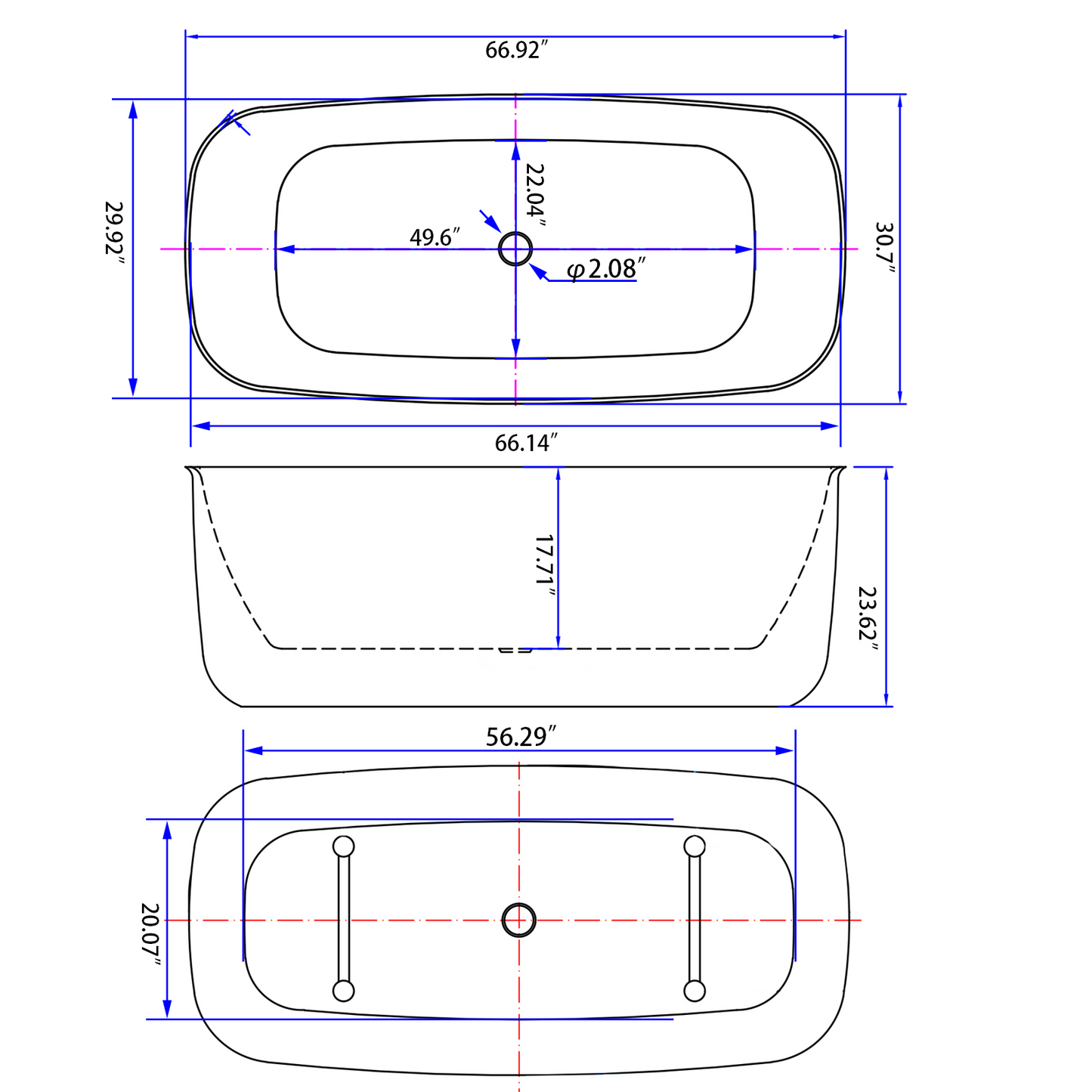 67" Acrylic Bathtub YBALBT07778