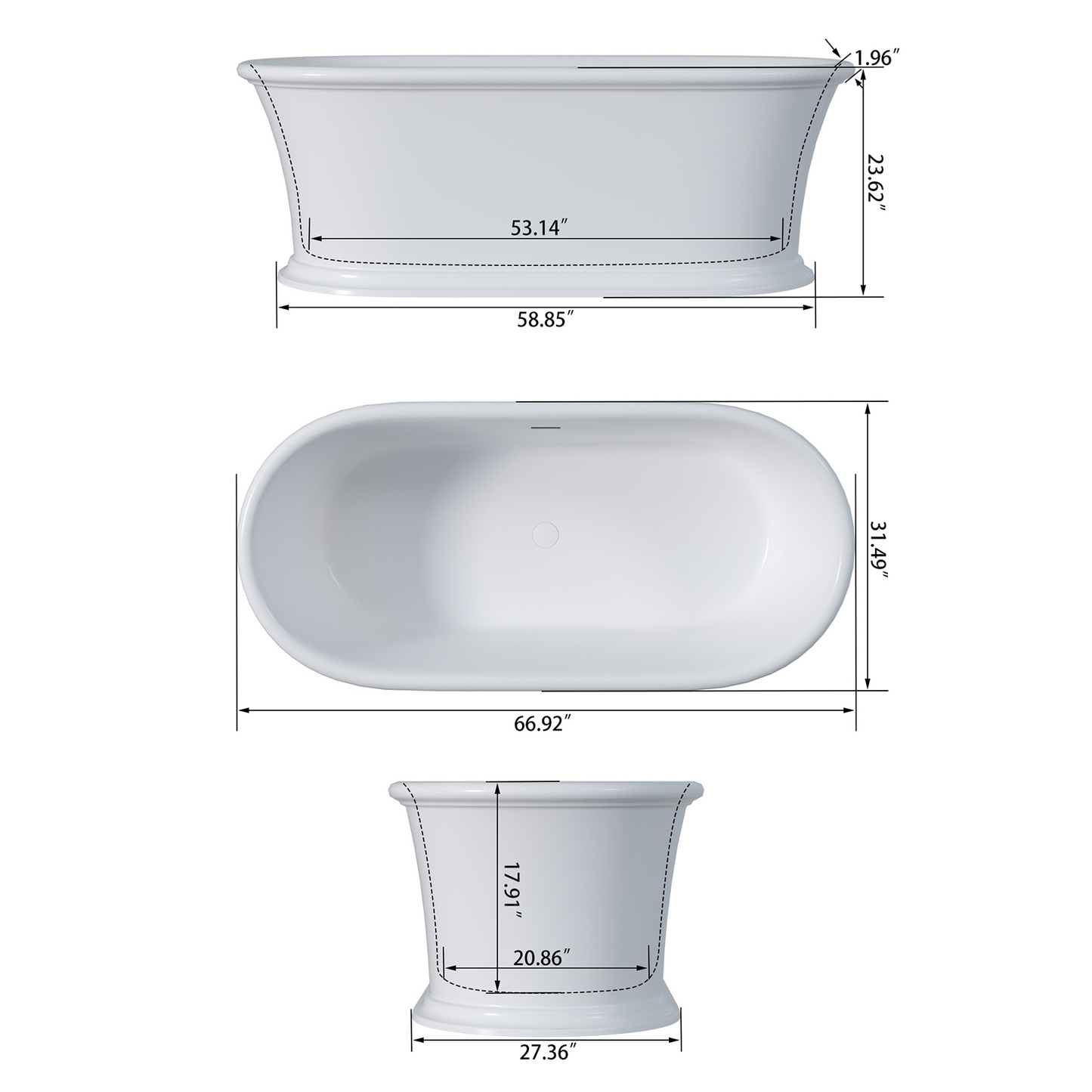 67“ Solid Surface Tub BW-104167W