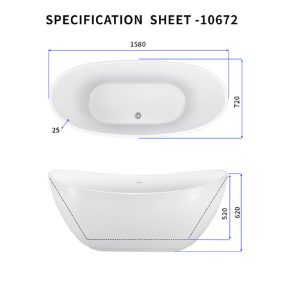 62" Acrylic Bathtub YBALBT10672