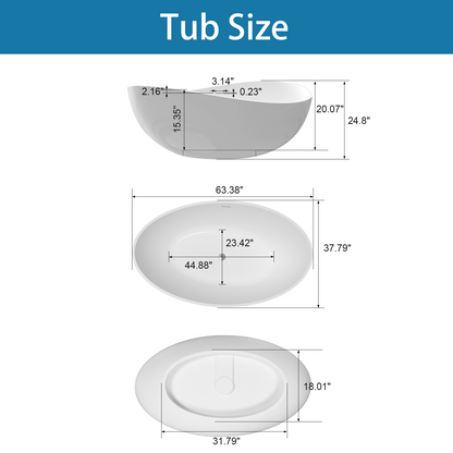 63” Solid Surface Tub YBAFBT11606