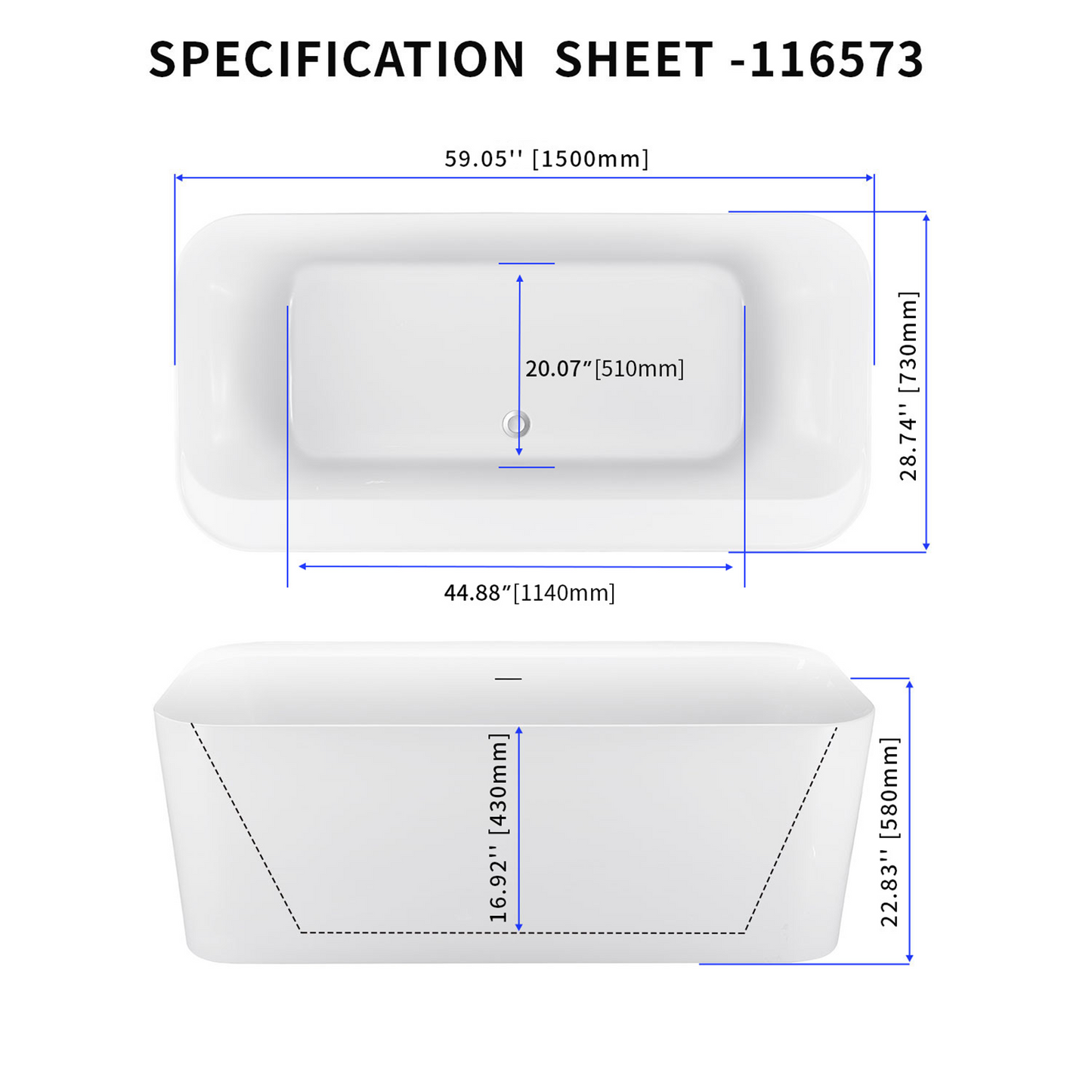 59" Acrylic Bathtub YBALBT116573