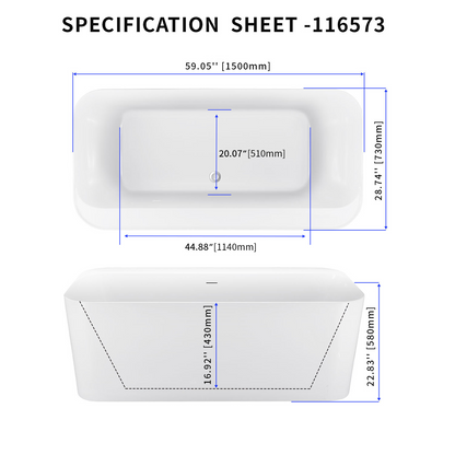 59" Acrylic Bathtub YBALBT116573