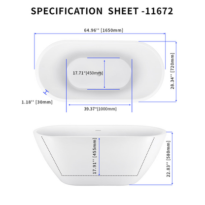 65" Acrylic Bathtub  YBALBT11672