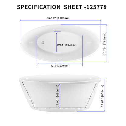 67" Acrylic Bathtub YBALBT125778