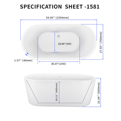 59" Acrylic Bathtub YBALBT1581