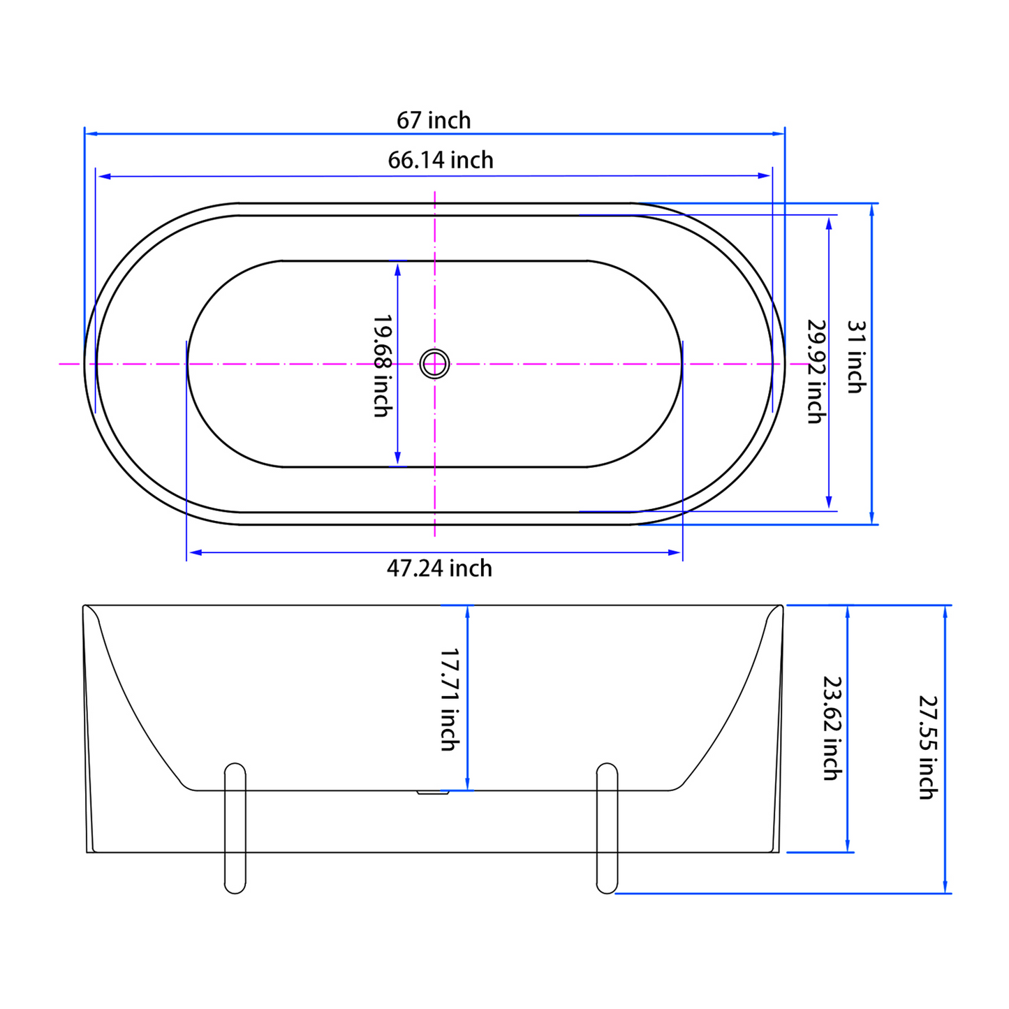 67" Acrylic Bathtub YBALBT158778MGR