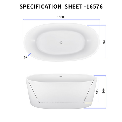 59" Acrylic Bathtub EB16576