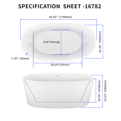 67" Acrylic Bathtub 16782