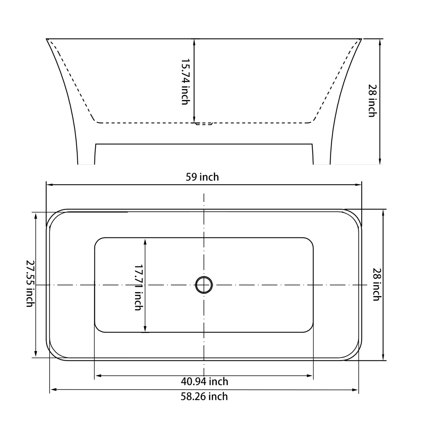 59" Acrylic Bathtub YBALBT59572