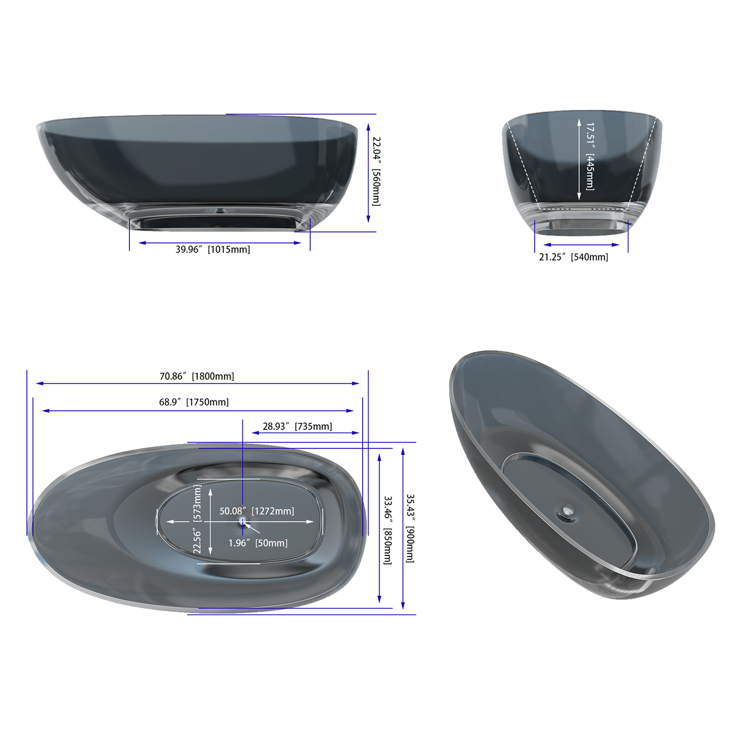 71“ Stone Resin Tub YBAFBT8002