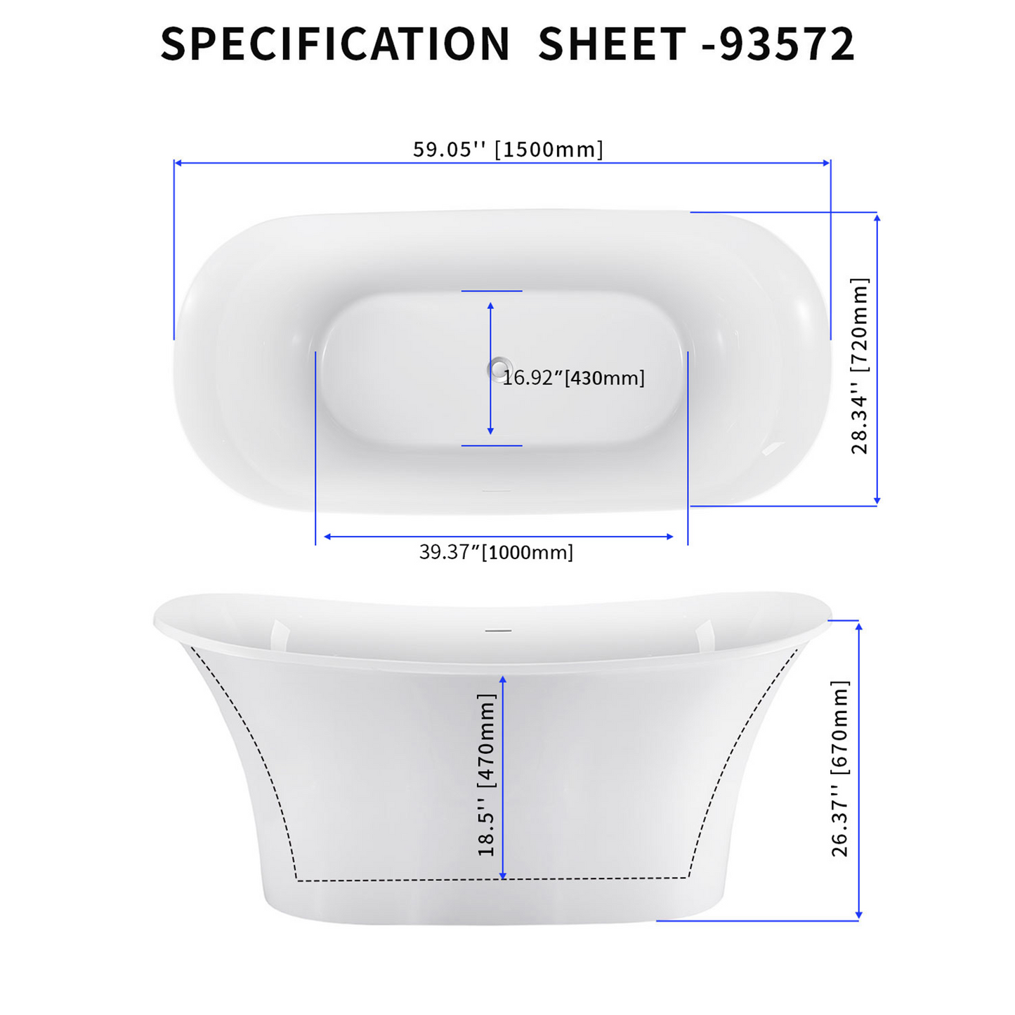 59" Acrylic Bathtub 93572