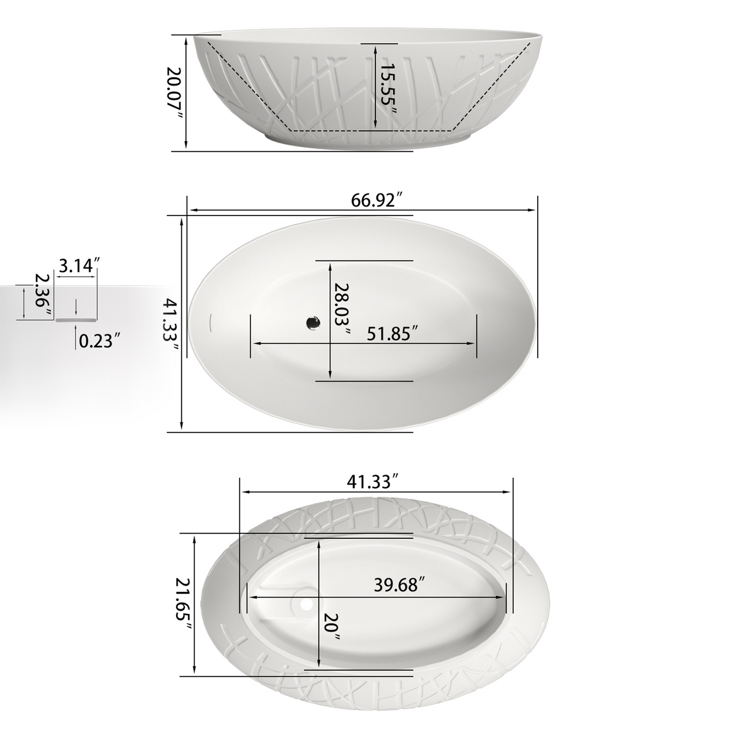 67" Solid Surface Tub YBAFBT117W4