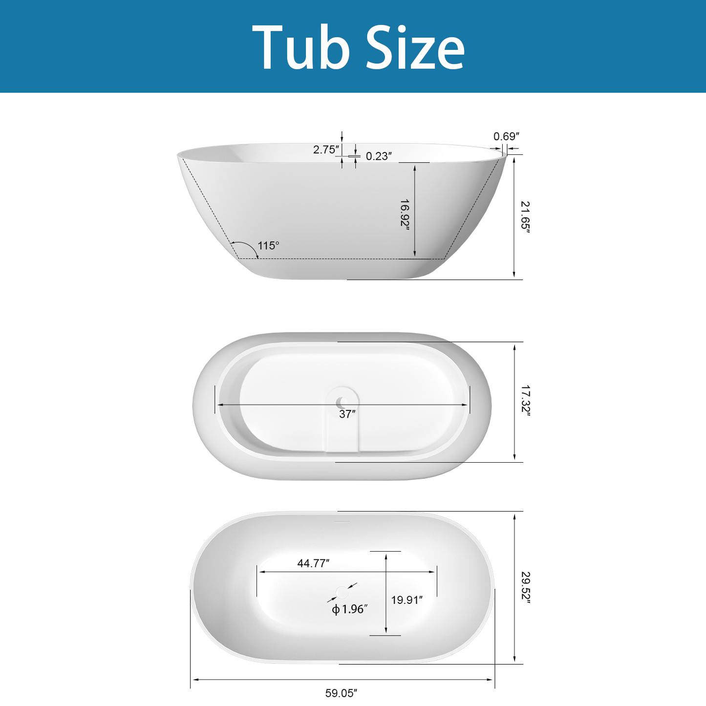 59“ Stone Resin Tub BW-103859