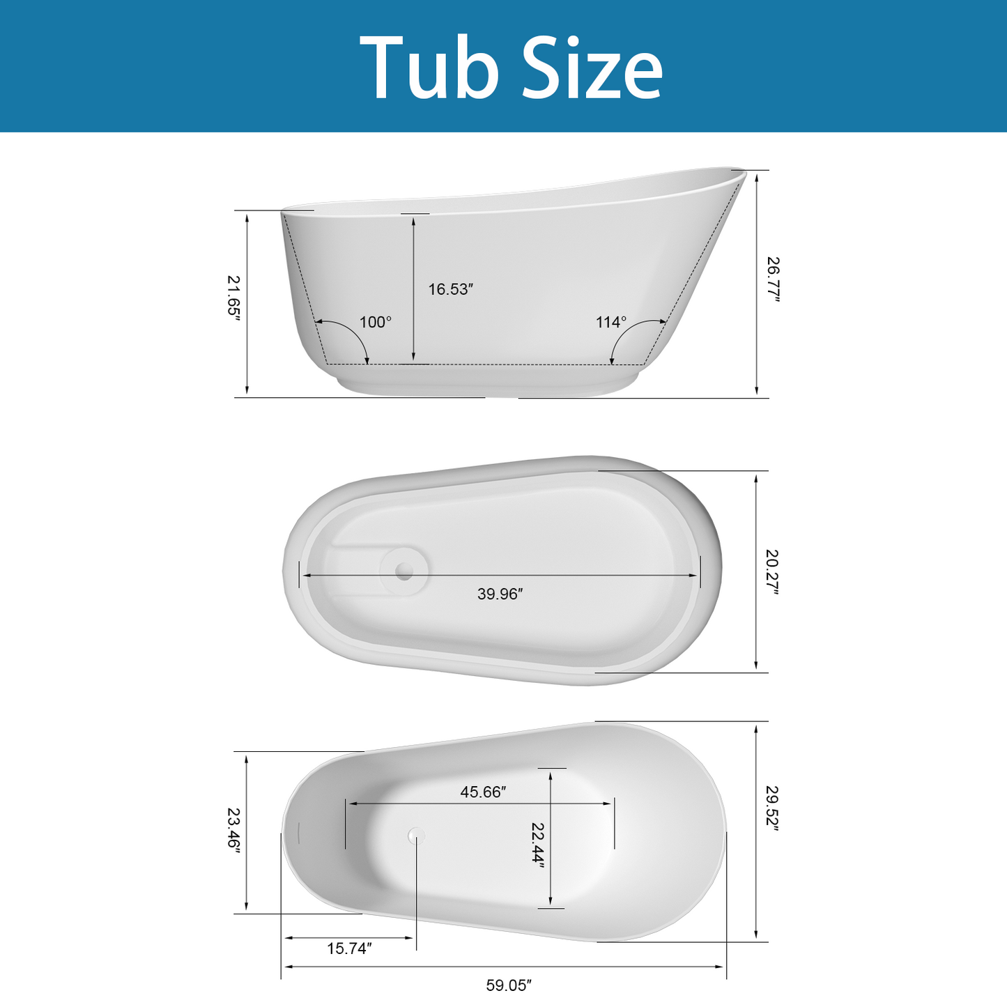 59“ Solid Surface Tub BW-104059W