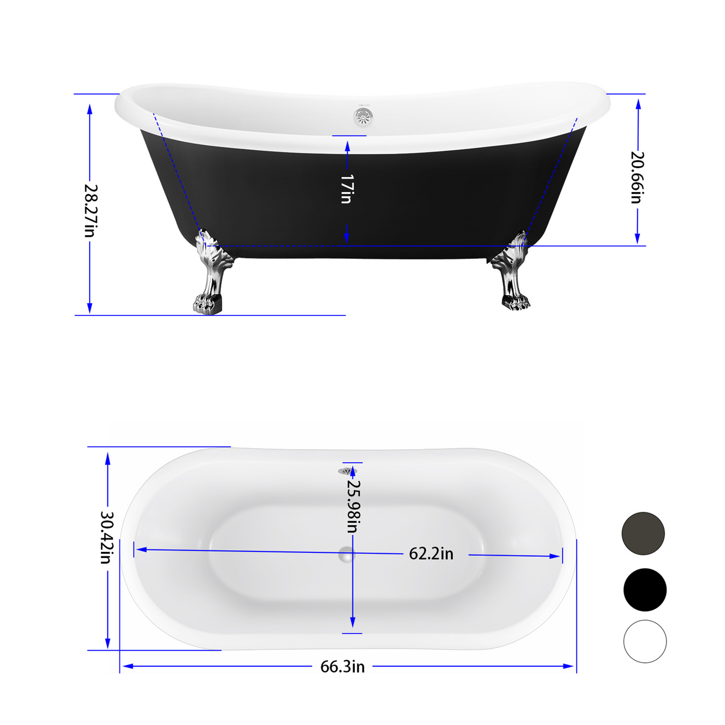 66" Acrylic Bathtub YBALBT5778