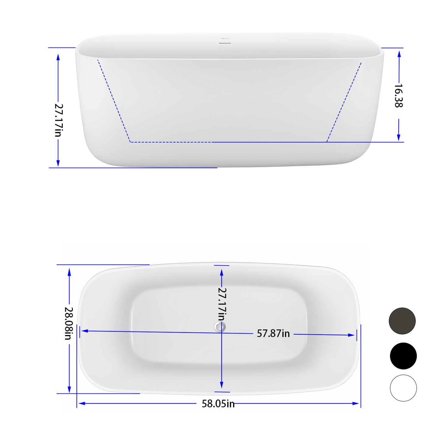 58" Acrylic Bathtub YBALBT06572