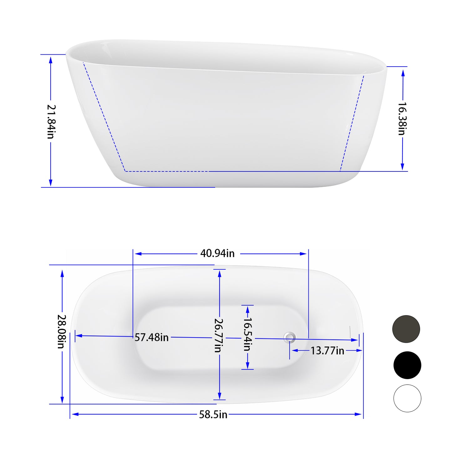 58" Acrylic Bathtub YBALBT10572