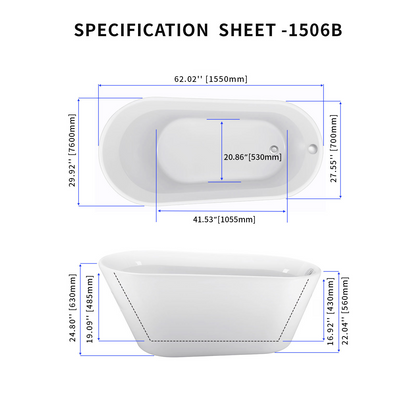 61" Acrylic Bathtub EB1506B