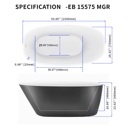 59" Acrylic  Bathtub YBALBT15575