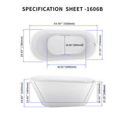 65" Acrylic Bathtub 1606B