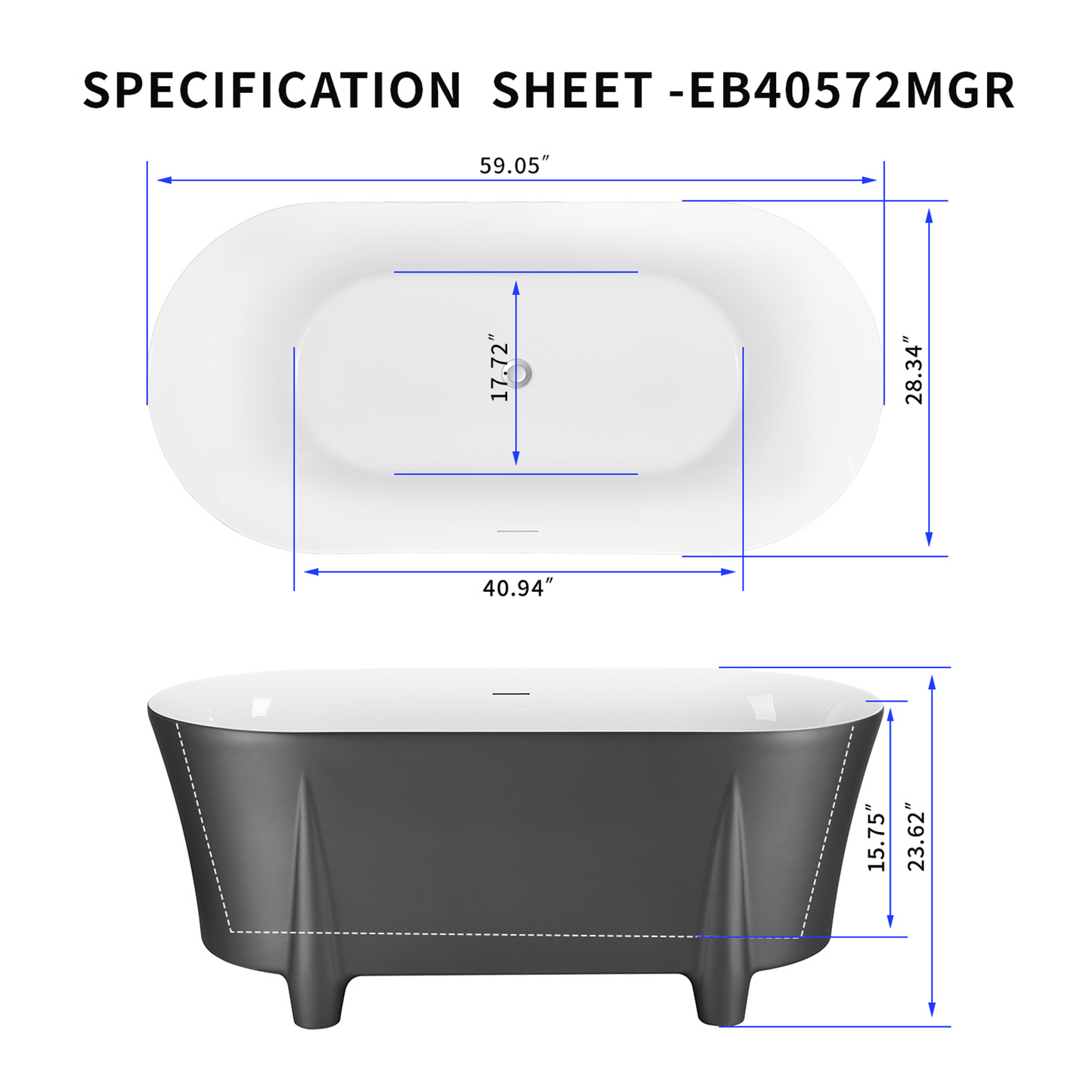 59" Acrylic Bathtub EB40572MGR