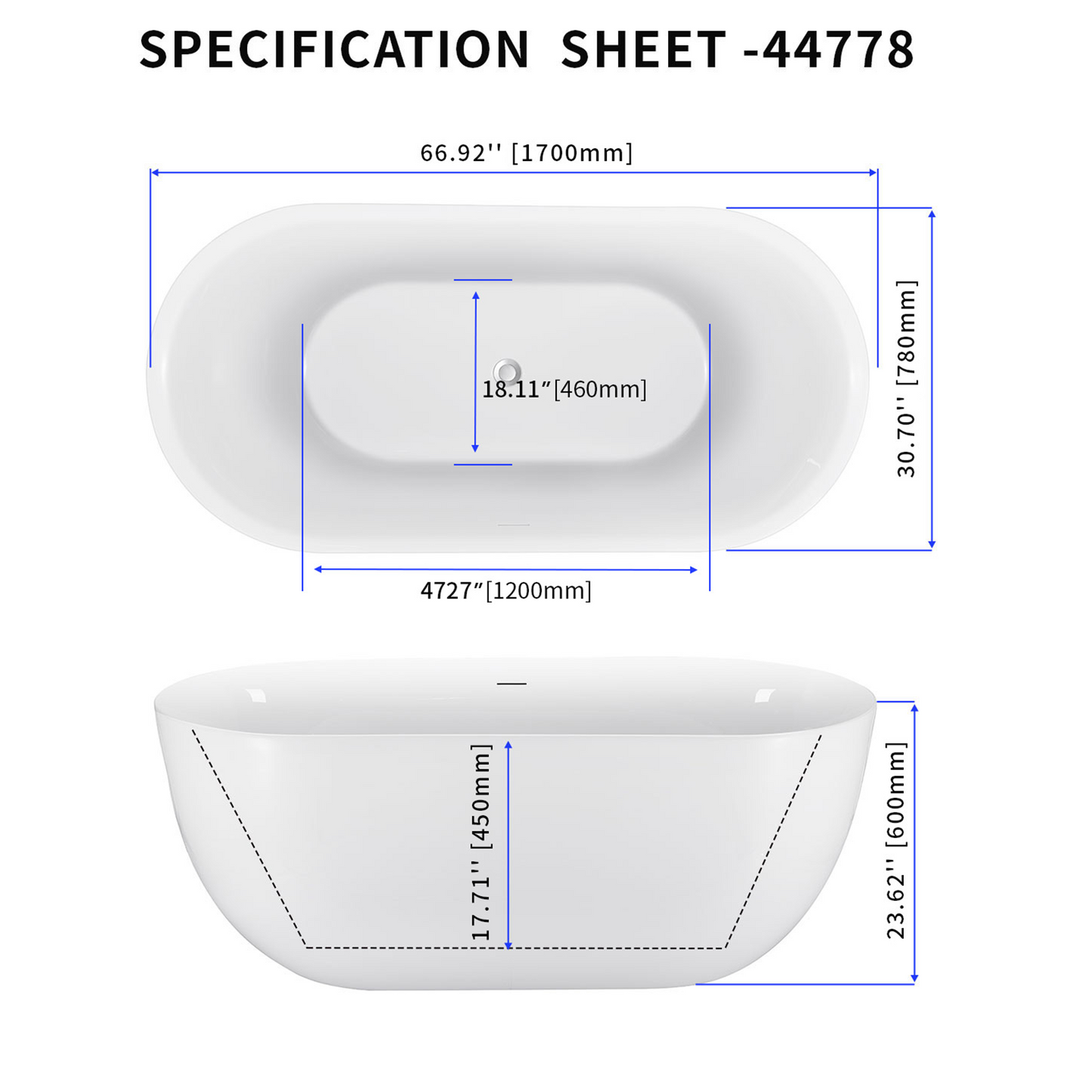 67" Acrylic Bathtub EB44778