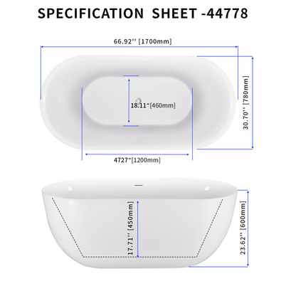 67" Acrylic Bathtub EB44778