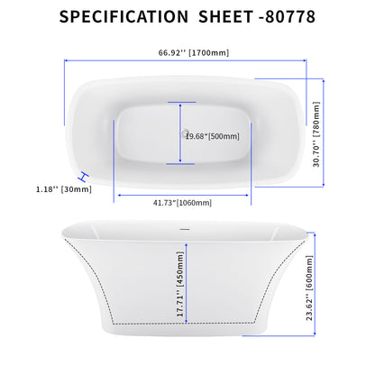 67" Acrylic Bathtub YBALBT80778